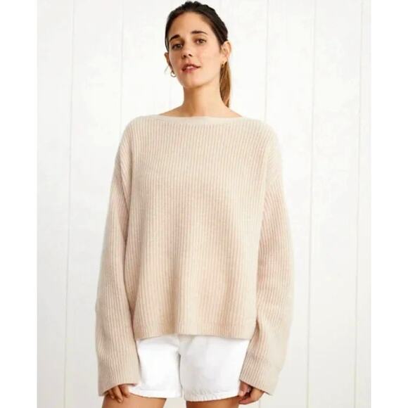 NWT! Jenni Kayne M 100% Cashmere Boatneck Sweater $395 Ribbed Knit Oatmeal Beige - Picture 1 of 11